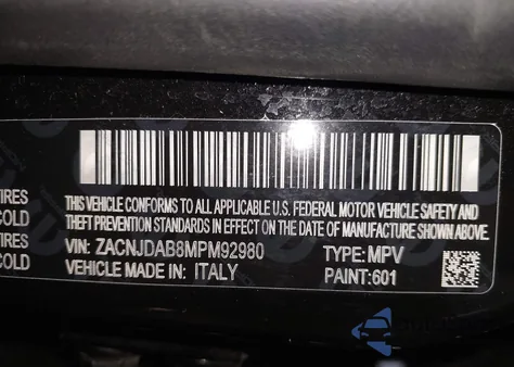 2021 Jeep Renegade Sport 4X4 from USA, damaged, VIN ZACNJDAB8MPM92980